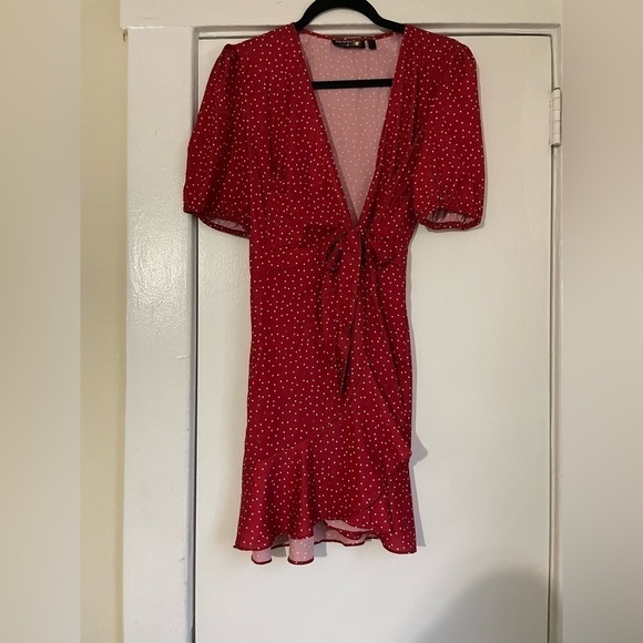 The Fifth Label red and White polka dot Wrap Mini dress Size Small - Picture 2 of 10